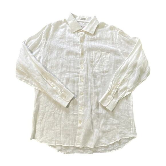 Peter Millar Crown Cool 100% Pure Linen LS Button Up Shirt White XL Men MINT - Picture 1 of 8